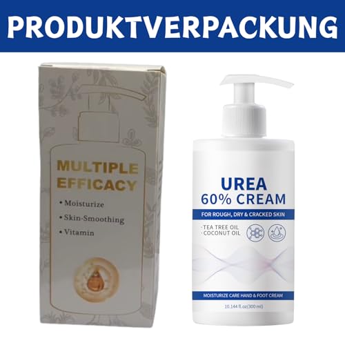 Urea Creme 60 Prozent 300g, 60% Urea Fusscreme gegen Sehr Trockene Füsse Hornhaut, Feuchtigkeitsspendende Hornhautentferner Creme, Fußcreme für Ellbogen, Knie, Fersen & Hände