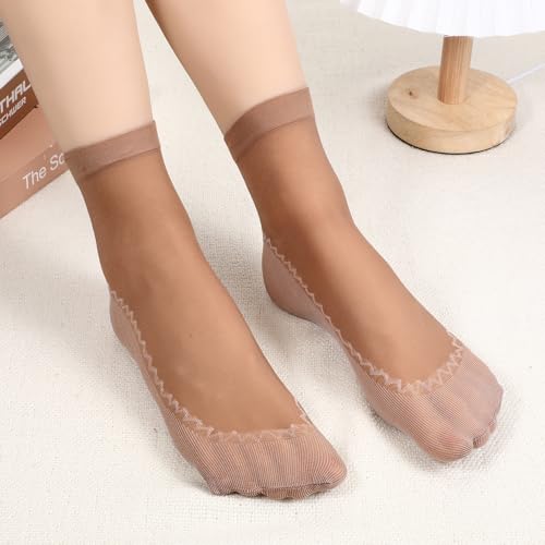 Image of InnoHHustle Sheer Socks, 12 Pairs Nylon Socks for Women Sheer Ankle Sock Women Ankle Stockings Silk Sock