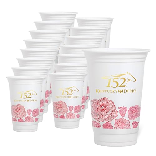 Westrick Officially Licensed 152nd Kentucky Derby 16oz Plastic Cups 16 per Pack Sturdy 2026 Commemorative Party Cups with Run for the Roses Logo Churchill Downs Tailgate & Watch Party Decorations