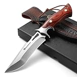 DRACHENADER Coltello Da Caccia, Lama Lunga 13 cm, Acciaio M390, Coltelli Da Caccia Con Fodero In Pelle, Manico In Legno