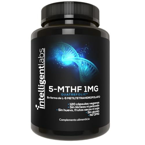 5-MTHF Metilfolato de 1mg de Intelligent Labs - 120 Cápsulas - Suministro para 4 Meses, Suplemento con el Mejor Valor de Ácido Fólico como Ácido Quatrefolic, Folato Activado, 1mg = 1000mcg, 5 MTHF