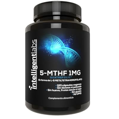 5-MTHF Metilfolato de 1mg de Intelligent Labs - 120 Cápsulas - Suministro para 4 Meses, Suplemento con el Mejor Valor de Ácido Fólico como Ácido Quatrefolic, Folato Activado, 1mg = 1000mcg, 5 MTHF | Ya disponible en tu tienda friki favorita! En mundofriki.es!