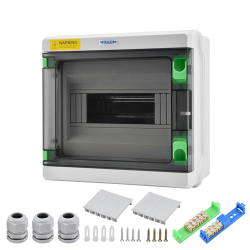 Mollom 9 Way HA Series Power Distribution Box with Bus Bars and Din Rail for Miniature Circuit Breaker MCB,Waterproof IP66,Solar Power Distribution Panel for Indoor and Outdoor Use