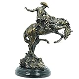 R REALONG Bronze The Bronco Buster Sculpture by Frederic Remington - Classic Western Cowboy Taming Wild Horse Bronze Statue, Perfect for Art Collectors and Home Decor (2-Round Base)