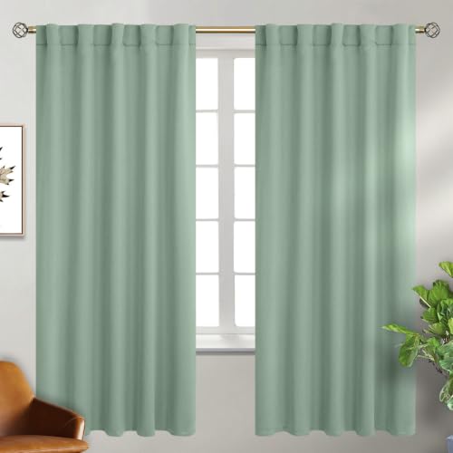 BGment Sage Green Blackout Curtains 72 Inches Long for Bedroom, 2 Panels