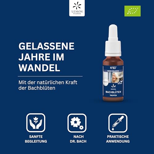 Lemon Pharma Bio Bachblüten Tropfen N°50 Meno – Emotionale Balance & Wohlbefinden in den Wechseljahren – für innere Ruhe, Gelassenheit & Stabilität – vegan, 20 ml