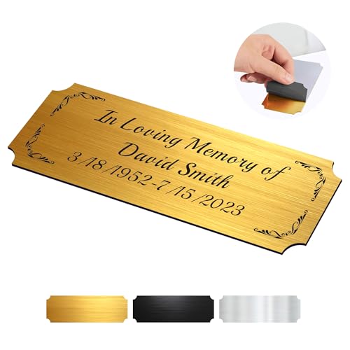 Image of Engraved Name Plates, 1 inch x 3 inch Personalized Name Plate, Trophy Plates Engraved, Brass Plaque, Custom Name Plate for Urn, Brass Name Plates with Adhesive Backing(Gold, 3x1 in)
