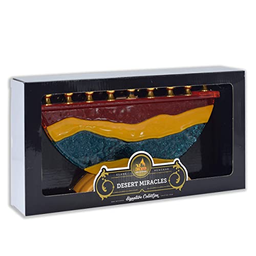 Ner Mitzvah Glass Hanukkah Menorah - Desert Miracles Multicolored Chanukah Menorah - Handcrafted Painted Glass Menorah - Fits All Standard Chanukah Candles #TOP5