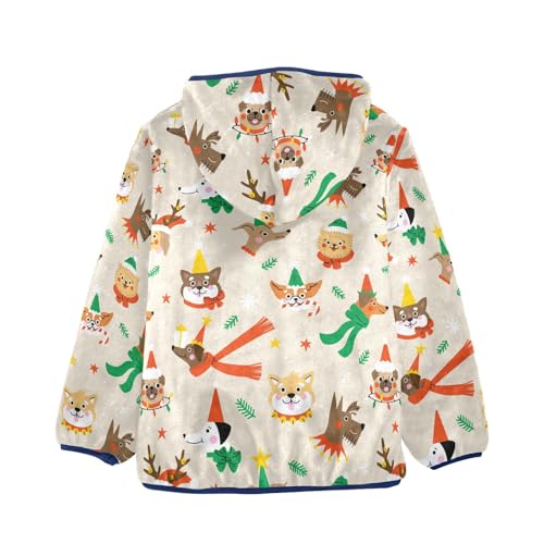 Cute Cartoon Dogs Wearing Christmas Hats Girls Fleece Jacket Girls Fall Jacket Girls Zip Up Hoodie Girls Sherpa Jacket 2-10T2
