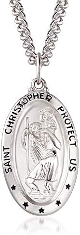 Ross-Simons Men's Sterling Silver Saint Christopher Oval Medal With Stainless Steel Chain. 24 inches