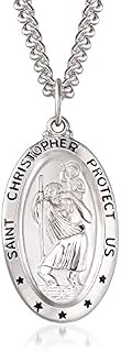 Ross-Simons Men's Sterling Silver and Stainless Steel"Saint Christopher Protect Us" Pendant Necklace For