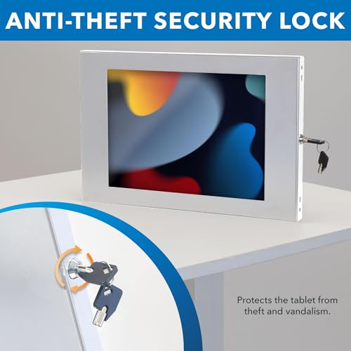 Image of Mount-It! Anti-Theft iPad Kiosk Wall Mount, Lockable Low-Profile, White | Steel Enclosure for Retail & Commercial Use, iPad Gen 7-11 (A16), Pro & Air, 75x75 VESA Flush Tablet Mount