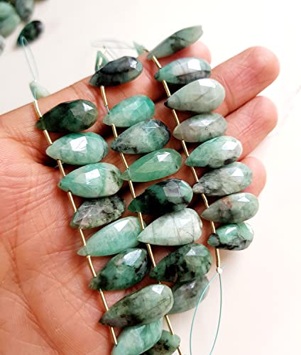 Emerald Gemstone Faceted Fancy Briolette's | Pear Shape Gemstone Fancy Beads 10 Pieces Size - 9X14 To 9X20 Mm Precious Gemstone [Nsku-07] #TOP1