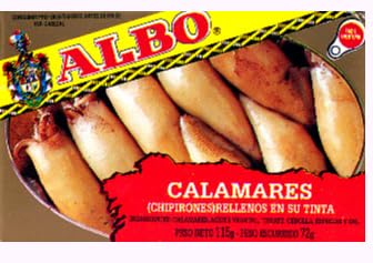 Albo Calamares Encornets Farcis à l'Encre de Seiche, Sauce Noire, Recette Traditionnelle, Pack de 2 Boîtes de 115g
