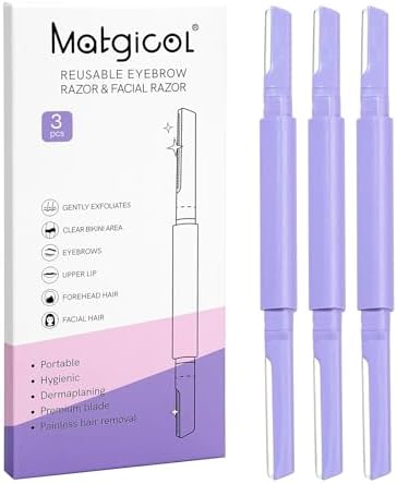 Dermaplane Razor for Women Face & Eyebrow - Dermaplaning Tool for Peach Fuzz Facial Hair Removal,High Precision Blade for Smooth Skin (Purple, 3 Count)