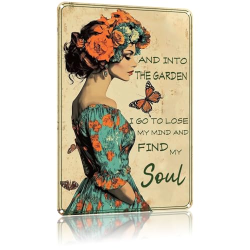 Funny Garden Metal Tin Sign and Into The Garden I Go to Lose My Mind Retro Aluminum Sign Wall Decor for Home Yard Greenhouse 8×12 Inch