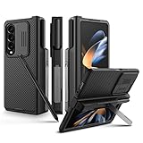 【Schieben Sie die Kameraabdeckung】- Zarte Kamera-Slide-Abdeckung, 0,2 mm erhöhte Lünette kann Ihr Galaxy Z Fold 4 Telefonobjektiv vor Beschädigungen schützen. Leicht zu schieben, ohne sich zu lösen. Es ist kein zusätzlicher Kameraobjektivschutz erforderlich.