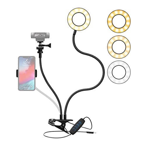 Knox Gear Clip On Selfie Ring Light Stand With Flexible Arm And Interchangeable Cell Phone Holder And Webcam/Camera Mount - Clamp To Laptop/Desktop/Desk For Streaming, Video Recording, Conferencing #TOP1