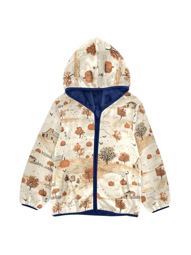 Fall Farmhouse Pumpkin Girls Fleece Jacket Girls Fall Jacket Boys Coats Zip Up Hoodie Children Outerwear 2-10T