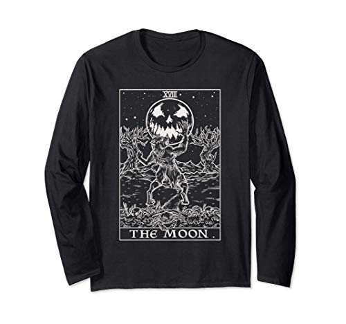 Image of The Moon Tarot Card Halloween Werewolf Gothic Witch Clothing Long Sleeve T-Shirt