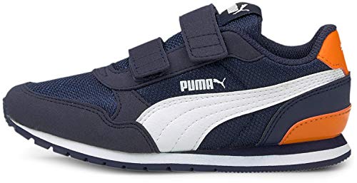 PUMA unisex child St Runner 2 Mesh V Running Shoe, Peacoat-puma White-vibrant Orange, 11 Little Kid US