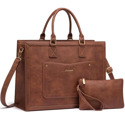 LOVEVOOK Laptop Tote Bag for Women, 17.3 Inch Work Bags, Vintage Leather Tote Bag, Waterproof Computer Bags with Clutch Purse, Large Capacity Messenger Bag for Teacher College Business Office by LOVEVOOK - Used condition - US$28.50