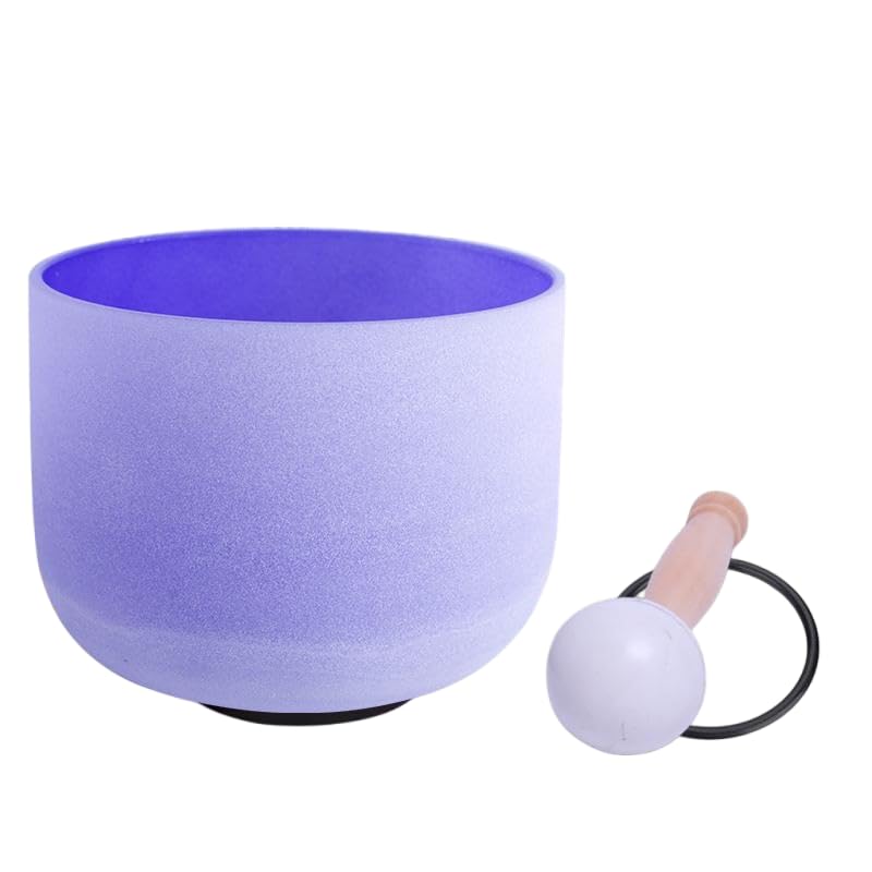 Perfect Pitch 432Hz B Crown Chakra Purple Colored Frosted Quartz Crystal Singing Bowl 8 inch mallet and o-ring included