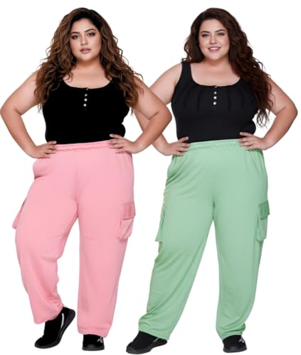 Image of White Moon Plus Size Women's 4 Pocket Cargo Joggers for Gym - Comfortable Track Pants for Women, Cotton Jogger, Ideal Track Pants for Women, Cargo Joggers for Everyday Wear (Pack of 2)