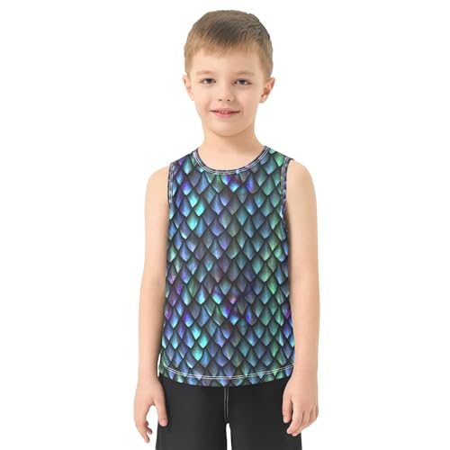 Boys Dragon Scale Tank Tops Kids Sleeveless T Shirts Quick Dry Sport Workout Active 3-15 Years2