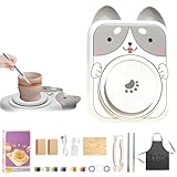  Explcior Bonito Juego de Torno Cerámica con Forma de Animal para Niños, Minitaller de Cerámica DIY, Kit Completo Pintura Cerámica, Máquina Porcelana, Manualidades para Niñas Y Niños(02,6Clay)