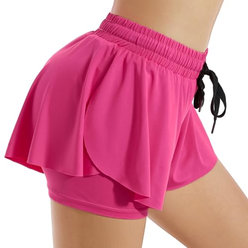 ThreeH Short D'athlétisme Vague Athletic Short Élasthanne Séchage Rapide 2 en 1 Course à Pied Sports Yoga Shor,Rose