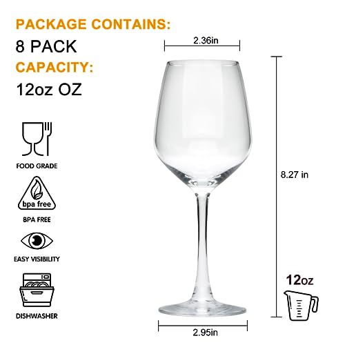 Cadamada Wine Glasses Set of 8, 12oz Red Wine Glasses, for Red or White Wine, High-end Banquet, Wedding, Gift, Lead-Free Red Wine Goblets, Party, Bar, Anniversary, Housewarming