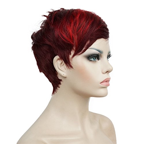 Aimole Synthetic Short 6 Inches Red/Drakest Brown Straight Wig Heat Resistant Full Capless Hair Party Wig(99J-20C) #TOP3