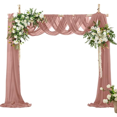 VACVELT Wedding Arch Draping Fabric Dusty Rose Chiffon, 2 Panels Sheer Drapes 30 Inch x 20ft Chiffon Backdrop Curtain Decor, Outdoor Sheer Drapery for Ceremony Party