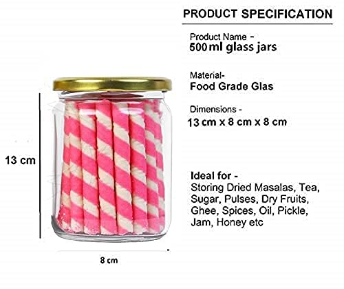 Image of 500 ml Glass Jar with Air Tight Black-Lid for Kitchen Dried Masla Storage Jar,Honey Jar,Jar and Container,Spice Masala Jar,Glass,Visible Glass Jar for Kitchen Storage Set of (6) (12)