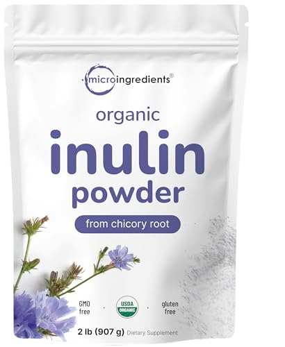 Micro Ingredients Organic Inulin Fiber Powder, 2lb | Natural Prebiotic to Support Digestive & Gut Health | Soluble, Easily Digestible | Unflavored, Vegan