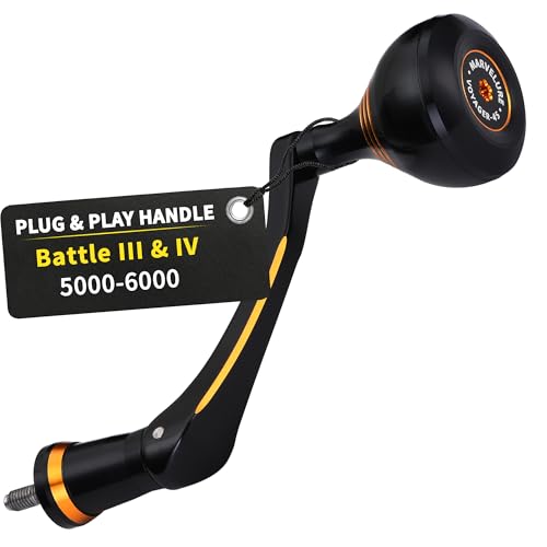 MARVELURE Titan Series Foldable Power Handle Compatible for Penn Battle II III IV Spinning Reel Replacement Handle (Black Gold (CNC Version), for Batt