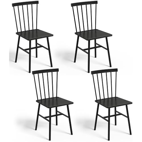 Black Windsor Dining Chairs Set of 4, Upgraded Modern Rustic Wood Chair