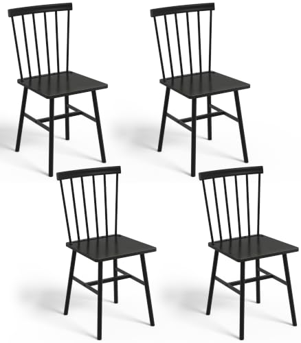 Black Windsor Dining Chairs Set of 4, Upgraded Modern Rustic Wood Chair