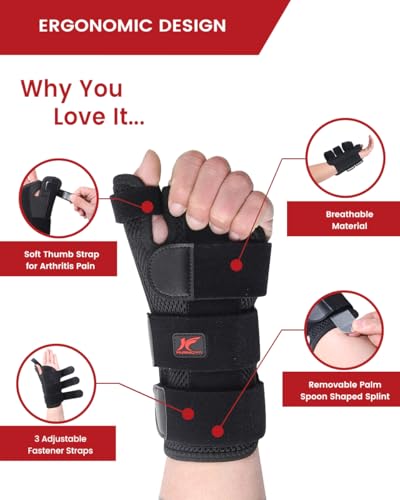 Hurmoya Wrist Brace Thumb Spica Splint Support for Carpal Tunnel, De Quervain's Tenosynovitis, Tendonitis Pain Arthritis Trigger for Man and Women (Medium - Right Hand)