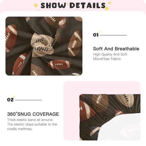 Image of American Football Sport Vintage Crib Sheets Soft Breathable Fitted Baby Crib Sheets Mattress Cover for Girls Boys52 x 28 inch x 9 inch