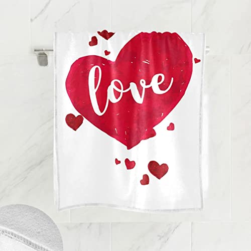 Happy Valentine's Day Red Love Heart Hand Bath Towel Valentines Day Kitchen Bathroom Faucet Towel Be Mine Fingertip Towel Set Highly Absorbent Spa Gym Guest Shower Towels 16X30 Holiday Decorations #TOP1