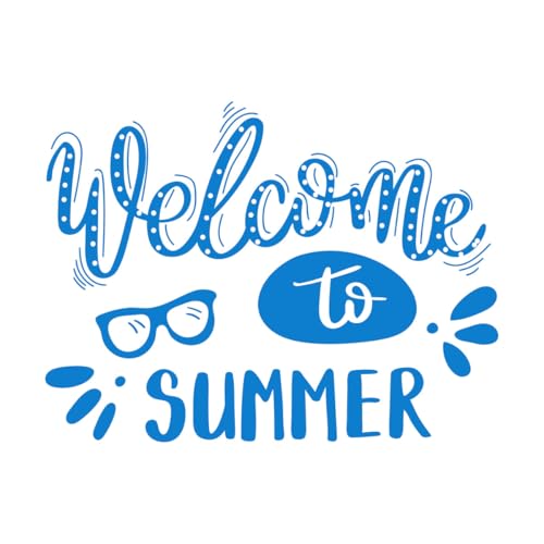 Calcomanías de pared de papel adhesivo Cita de bienvenida al verano escrita a mano 38x50.5cm Decoración de tiendas Azul