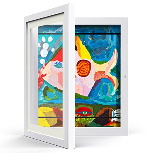 Kids Art Frame - Kids Artwork Frames Changeable Display 8 X10.5 With Mat Or 9.7X12.3 Without Mat, Front Opening Picture Display Frames Holds 50, Horizontal And Vertical Formats Art-Work (White) #TOP2