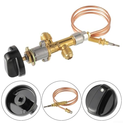 Sicherheitsregelventil-Set, Niederdruck Lpg Propangas Kamin Feuerstelle Flammenausfall Sicherheitsregelventil Kit inklusive Ventil, Knopf und Thermoelementdraht für Gasgrill Kamin Grill 12 x 6 x 5 cm