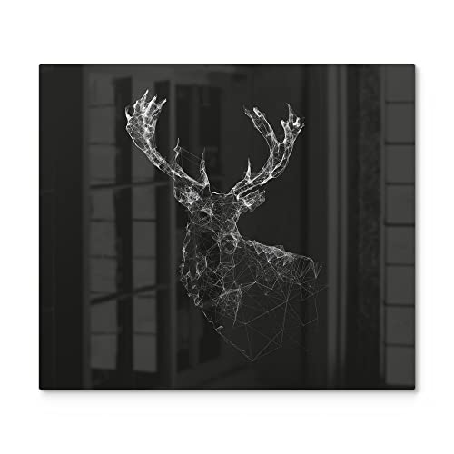 DEQORI Herdabdeckplatte Glas | einteilig 60x52 cm | Motiv 'Digitalisierter Hirsch' | Ceranfeld Abdeckplatte für Küche | Herd-Abdeckung universal | Glasplatte & Schneidebrett für Kochplatten