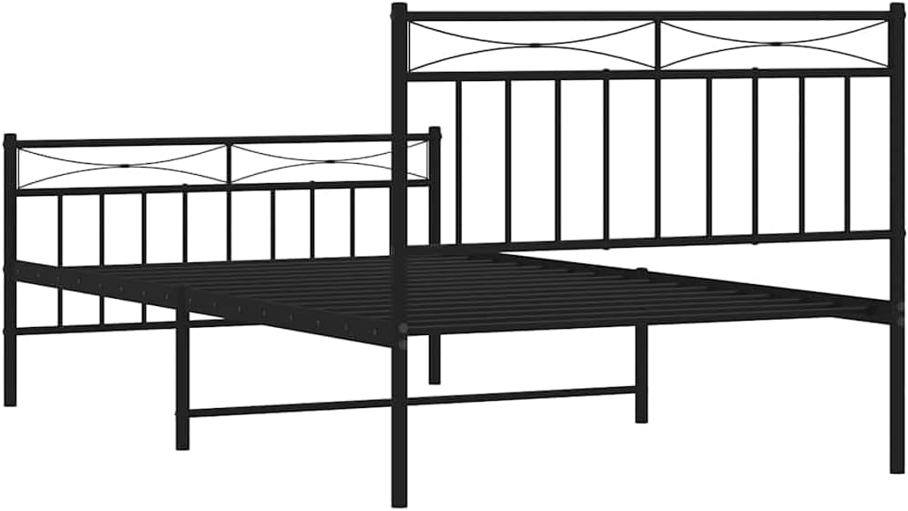 Black Powder-Coated Steel Twin Bed Frame with Sturdy Slatted Platform and Storage, Easy Assembly, Durable Heavy-Duty Foundation for Modern Minimalist Bedroom Mattress Support