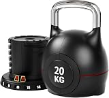 LIFERUN Kettlebell Regolabile 7 in 1, 10/20 kg Kettlebell con 7 Livelli di Peso, Manubrio per Allenamento a Casa & Fitness, Ideale per Allenamento Completo del Corpo (20 kg, Nero)