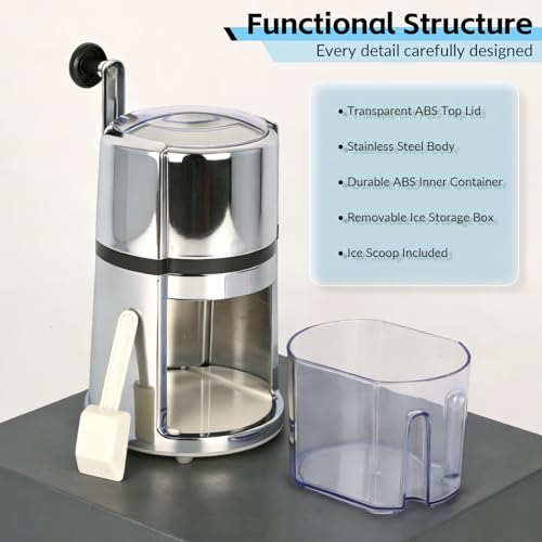 Trituradora de hielo manual con cuchillas de acero inoxidable y base antideslizante 4