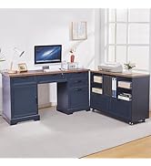 LayBurst 60" Farmhouse Executive Desk with 40" Mobile File Cabinet,L Shaped Desk Set with Chargin...